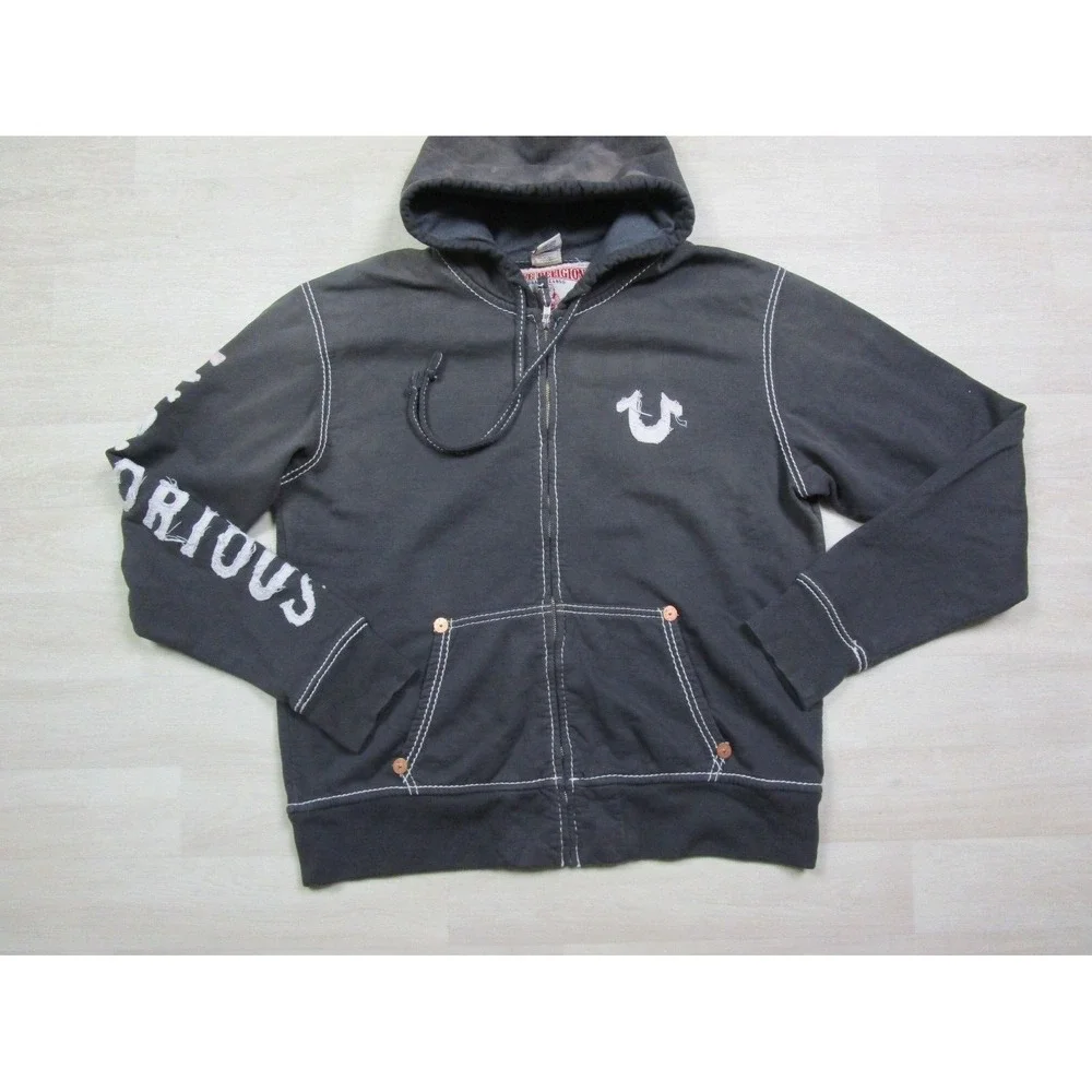 True Religion Men's Big T Hoodie‎ 3XL Full Zip Vintage Y2K 